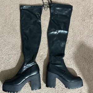 BAMBOO Black Goth Chunky Heel platform Over the Knee Boots thigh high